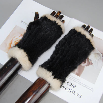 Women’s Winter Mink Fur Gloves – 100% Natural Fingerless Knitted Mittens for Warmth