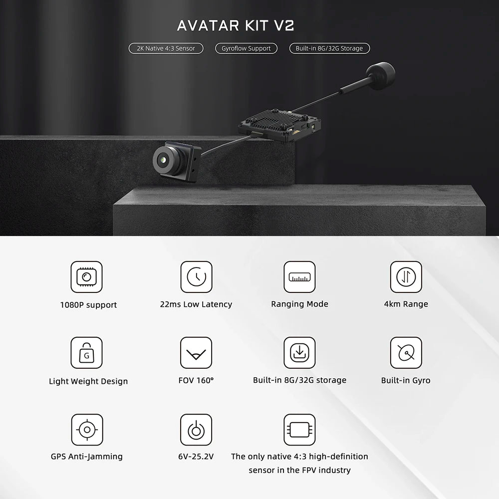 CADDX Walksnail Avatar HD Pro Kit V2 – FPV HD Kit with Gyroflow 8G/32G Camera for DJI