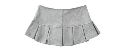 Mooyufon Y2K Mini Skirt — Women’s Low Waist Wide Pleat Light Grey A-Line Pleated Skort, Sexy Vintage Casual Summer Wear