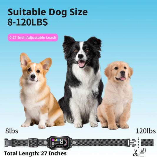Smart LCD Color Screen Dog Bark Collar Adjustable Waterproof Anti-Bark Device with Multiple Training Modes & Sensitivity Control