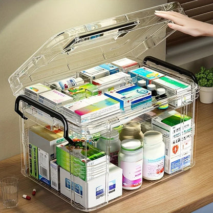 Large Capacity Double-Layer Medicine Organizer Box – Waterproof Transparent Storage for Home & Travel