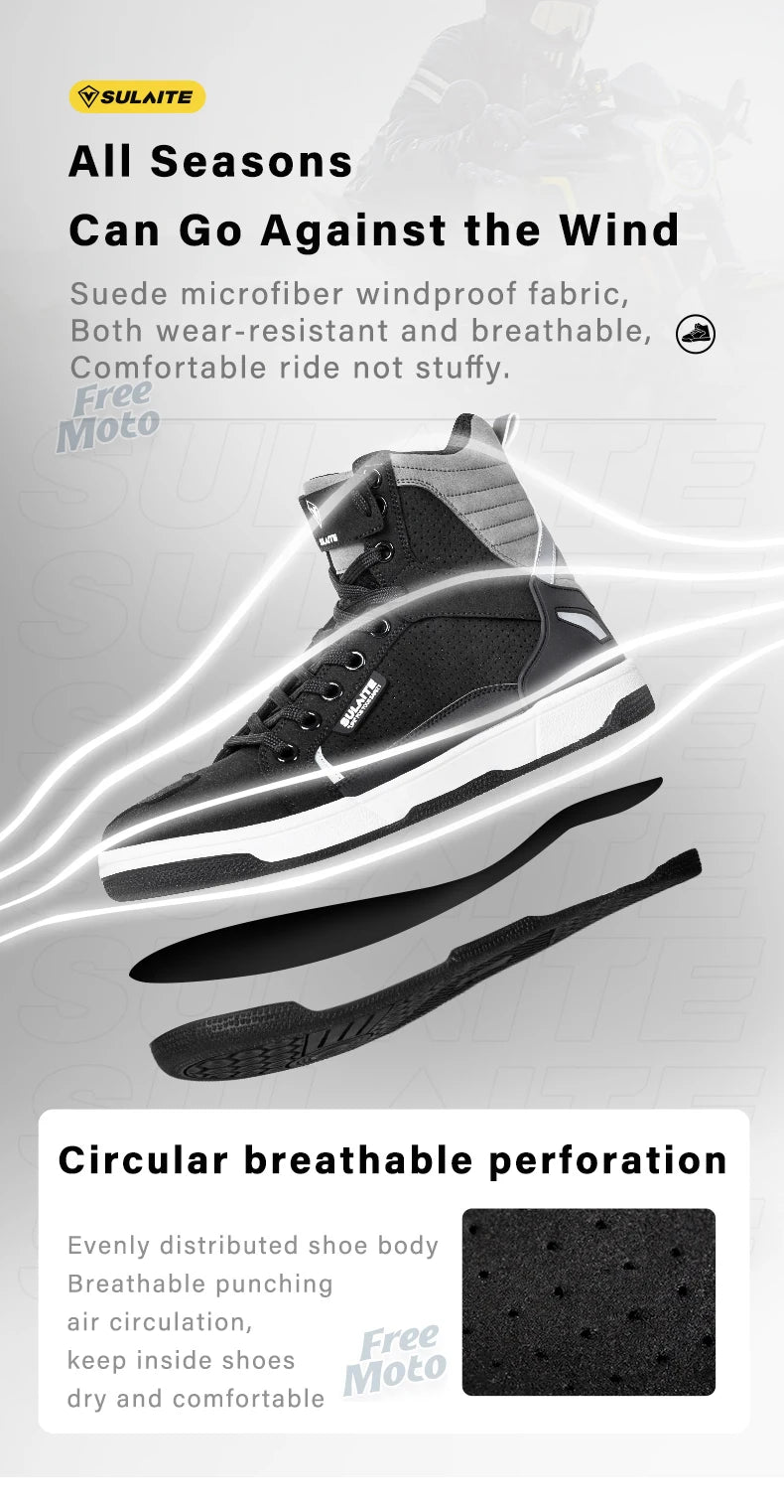 Men’s Motorcycle Boots - Breathable Anti-Fall, Road Racing Rider Shoes with Gear Shift Rubber Sole, Reflective Motorbike Boots