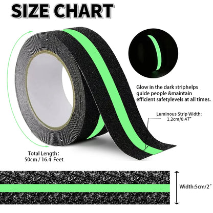 Glow in the Dark Anti-Slip Traction Tape Green Stripe Non-Skid Abrasive Adhesive Stair Safety Grip Tape for Indoor & Outdoor Steps