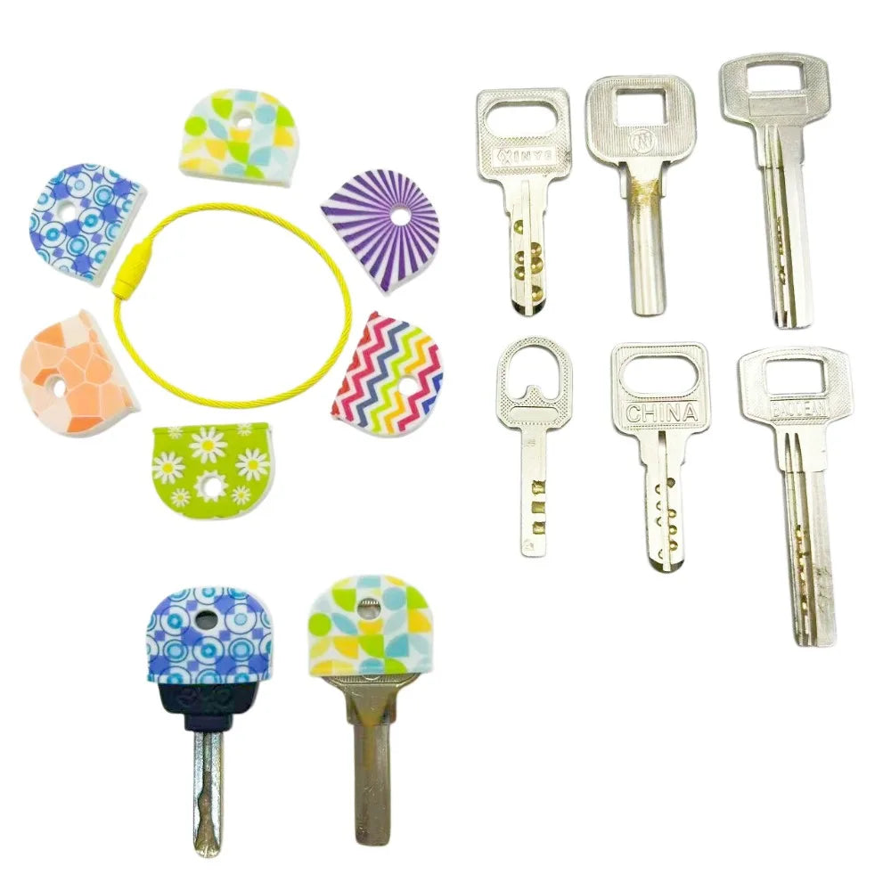 6Pcs Silicone Key Covers - Round Flower Pattern Non Slip Key Identifier and Protective Keychain Accessories
