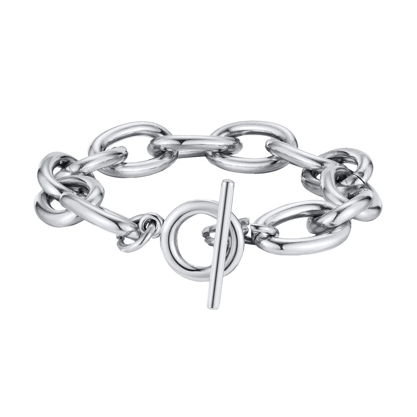Women’s Chunky Gold Toggle Chain Bracelet – Stainless Steel OT Buckle Link Bracelet, Tarnish-Free Bold Fashion Jewelry