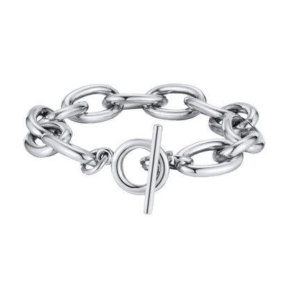 Women’s Chunky Gold Toggle Chain Bracelet – Stainless Steel OT Buckle Link Bracelet, Tarnish-Free Bold Fashion Jewelry