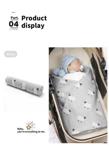 Baby Cotton Knitted Blanket 90x70cm – Newborn Swaddle Wrap for Boys & Girls, Stroller & Nursery Cuddle Quilt