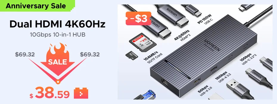 UGREEN 4-in-1 USB 3.0/USB-C Card Reader – SD, Micro SD, TF, CF, MS OTG Adapter for Laptop & PC