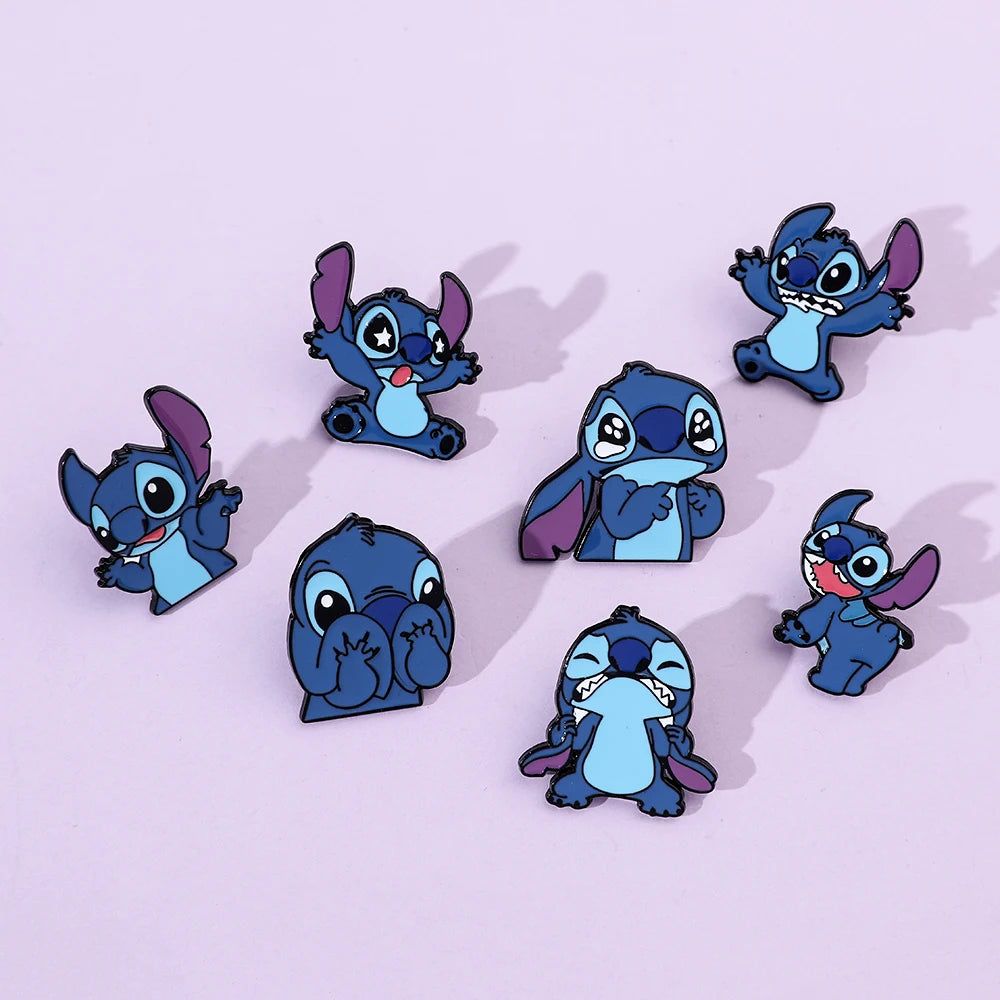 7 Pcs Lilo & Stitch Enamel Pins Set | Creative Stitch Brooches for Backpacks, Clothing & Accessories