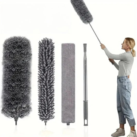 Electrostatic Chenille Duster - Retractable Long Pole Cleaning Tool for Windows & Home Dust Removal