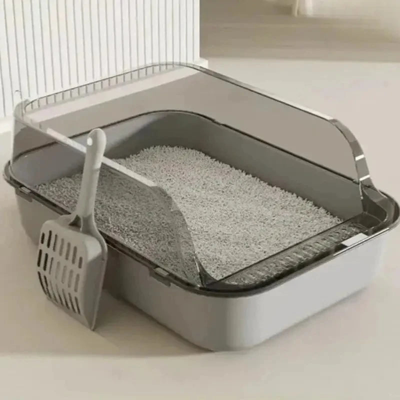 Semi-Enclosed Cat Litter Box - High-Sided Splashproof Kitten Toilet Tray for Indoor Pet Use