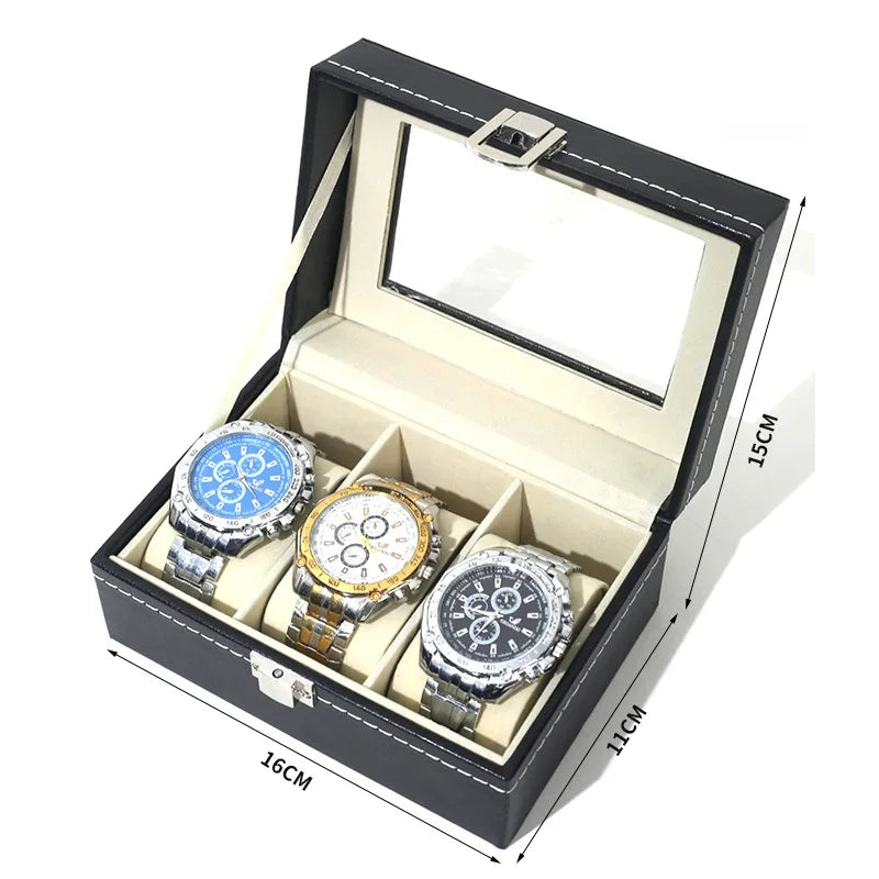 PU Leather Watch Organizer Box — Travel & Display Case Tray for Women’s Watch Collection Storage