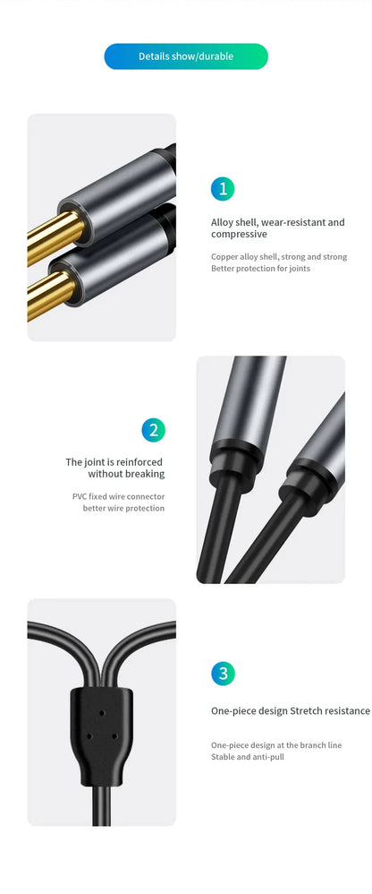 3.5mm to Dual 6.5mm TRS Audio Cable – AUX Adapter for Mixer, Amplifier & Speaker (6.35mm Jack)