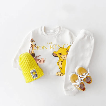 Disney Baby Unisex Hoodies Set - Cartoon Print Long Sleeve Tops & Trousers, Toddler Boys Casual Sweatshirt Outfit