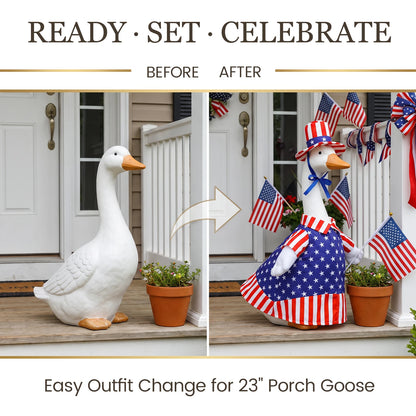 23-Inch Porch Goose Outfit - Seasonal Skirt, Hat & Clothes for Lawn Goose Statue Decoration