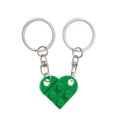 Love Heart Building Block Keychains - Matching Couple and Friendship Key Rings, Separable Brick Heart Gift