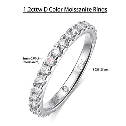 Serenity D Color VVS1 Moissanite Row Ring 1.4cttw — 100% S925 Sterling Silver Lab Diamond Ring for Women, 18K Plated Anniversary Gift