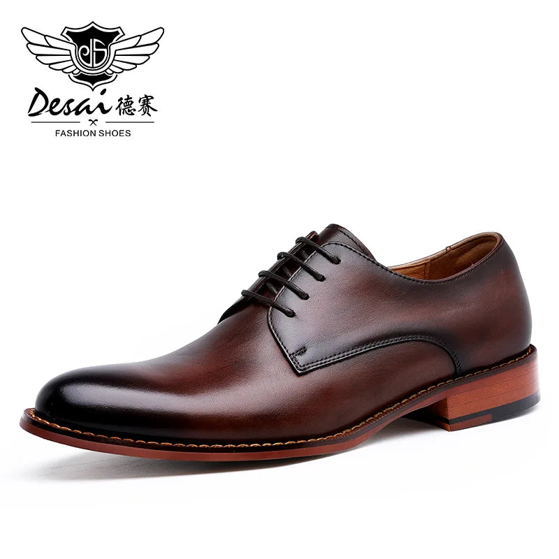 Men’s Genuine Leather Derby Shoes - Classic Business Dress and Casual Footwear for Office and Special Occasions