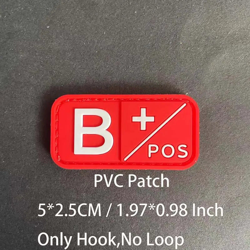 PVC Blood Type Hook Patch - A B AB O Positive Negative Military Tactical Badge for Backpack & Outdoor Gear