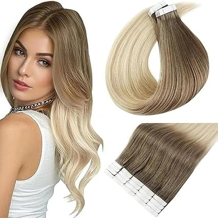 Full Shine Blonde Tape-In Hair Extensions – 100% Remy Human Hair, Double-Sided, Straight, Silky & Comfortable for Women