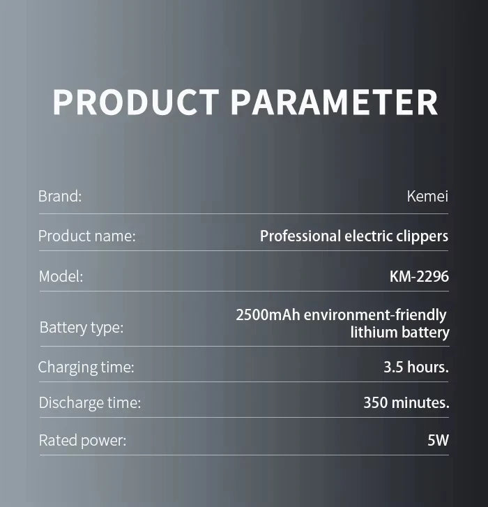 Kemei Professional Hair Clipper Kit – KM-2296, KM-2299, KM-1102 Electric Shaver & Cordless Trimmer for Men’s Hair Cutting