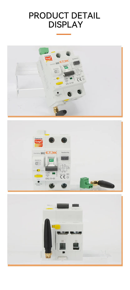 ETEK Tuya WiFi Smart Circuit Breaker RCBO – Remote Control, Short Circuit Protection, Timer, 2P 16A-63A, Smart Life App (EKR3L)