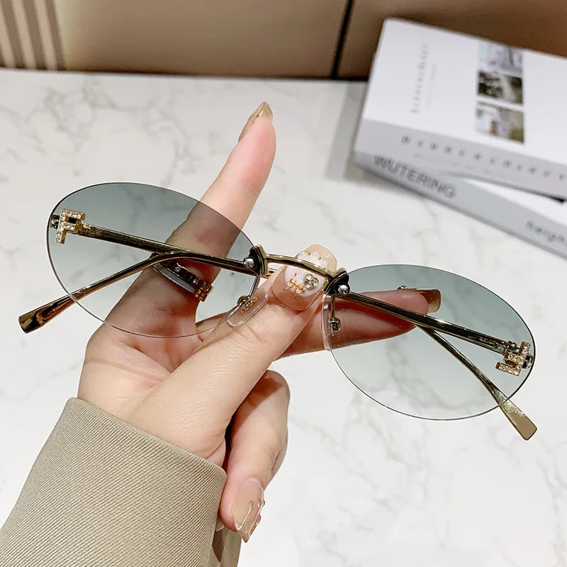 European & American Fashion Frameless Metal Sunglasses – Trendy Luxury UV Protection Eyewear