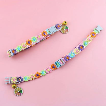 Pet Collar with Bell – Adjustable Cartoon Footprint Necklace for Dogs, Puppies & Kittens, Colorful Safety Bell Accessory