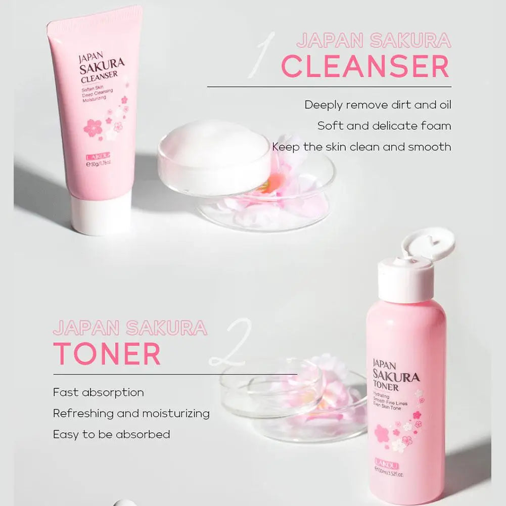 6PCS Sakura Skincare Set – Face Cream, Serum, Toner, Cleanser, Sunscreen & Eye Cream in Gift Box