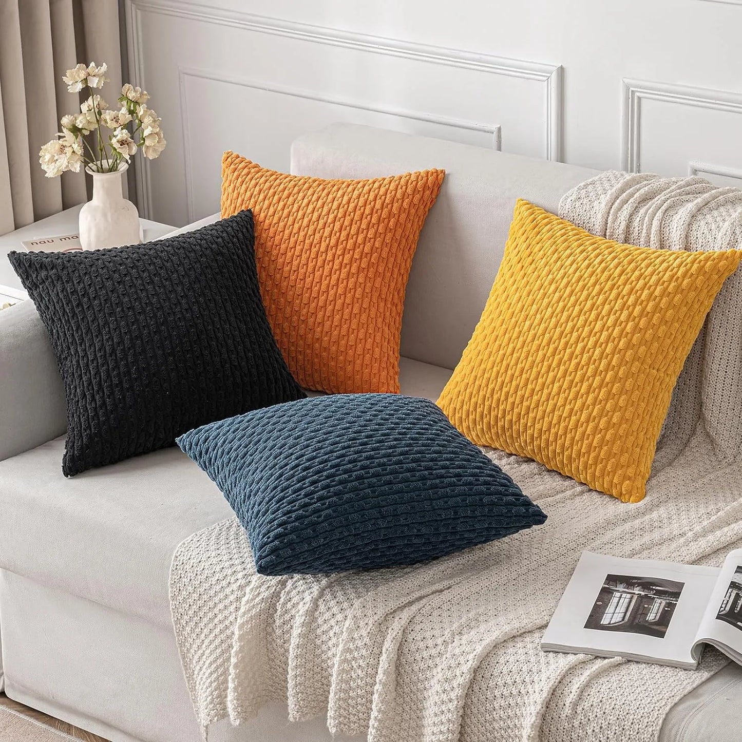 Dark Green Throw Pillow Covers – 16x16 Inch Soft Corduroy Decorative Cushion for Bed, Sofa & Living Room, Boho Home Decor