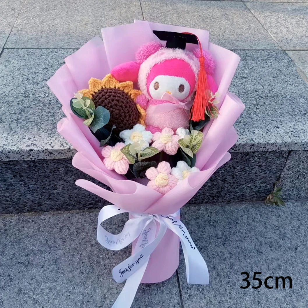 Sanrio Plush Sunflower Bouquet — Hello Kitty, Kuromi, My Melody & Cinnamoroll Gift
