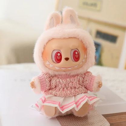 17cm Labubu Doll Clothes Set - Macaron Doll Outfit with JK Pleated Skirt, Camera & Shoes