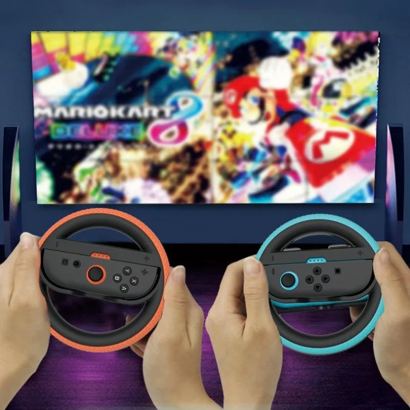 2PCS Racing Steering Wheel for Nintendo Switch Joy-Con Controllers — Hand Grip for Mario Kart 8 Deluxe