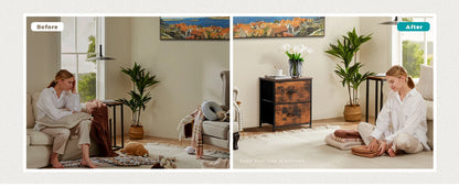Nightstand Bedside Table – Coffee, Sofa & Tea Table with 2 Fabric Drawers for Bedroom Storage & Clothes Display