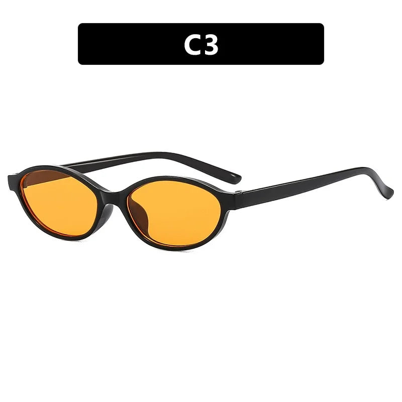 Retro Oval Frame Sunglasses - Trendy Small Cat Eye Punk Style UV Protection Shades