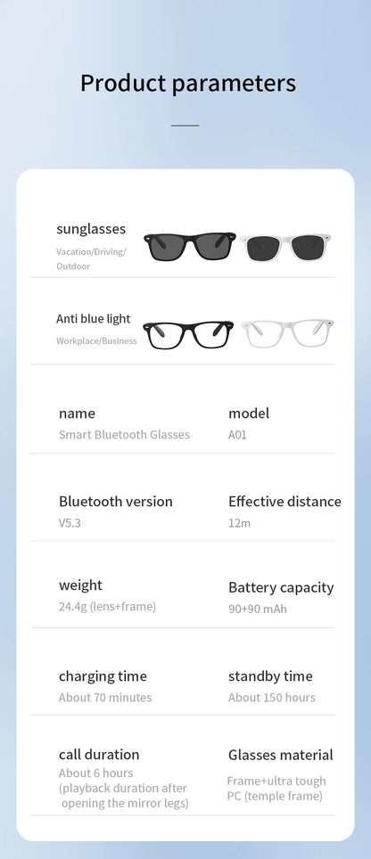 2025 AI Translation Smart Glasses – Bluetooth Call Headphones with UV Protective Lenses for Outdoor Sports