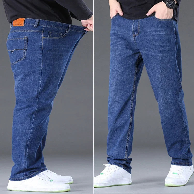 Big Size Men’s Jeans – High Stretch Wide-Leg Denim Pants for 45–150kg, Comfortable Fit Jeans Hombre