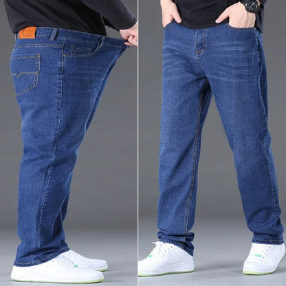 Big Size Men’s Jeans – High Stretch Wide-Leg Denim Pants for 45–150kg, Comfortable Fit Jeans Hombre