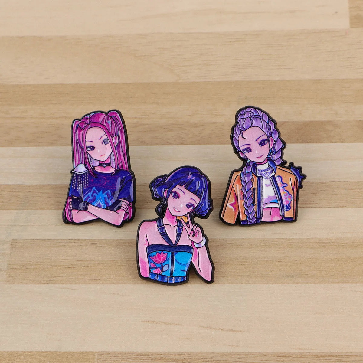 Cartoon K-POP Demon Hunter Girl Enamel Pin – Metal Brooches for Backpack, Hat, Cosplay & Accessories
