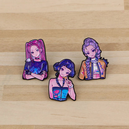 Cartoon K-POP Demon Hunter Girl Enamel Pin – Metal Brooches for Backpack, Hat, Cosplay & Accessories