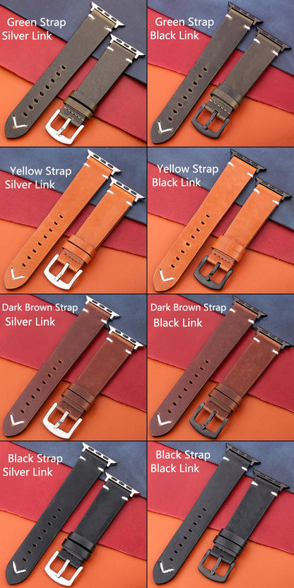 Genuine Leather Apple Watch Strap – Compatible with Series 7, 6, 5, 4, SE (40mm–49mm) for Men & Women