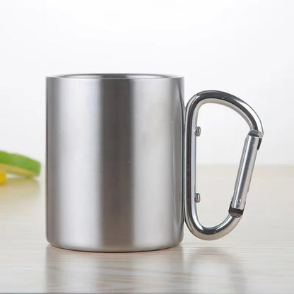Stainless Steel Camping Mug with Carabiner Handle – Portable Outdoor Travel Water Cup for Hiking, Picnic & Adventure Use