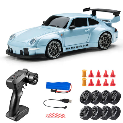 1:24 RC Drift Car - 20KM/H 4WD High Speed Remote Control Car with LED Lights & Extra Tires