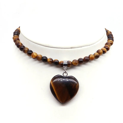 Heart-Shaped Gemstone Bead Chain Necklace - Lapis Lazuli and Amethyst Healing Crystal Pendant for Women and Girls
