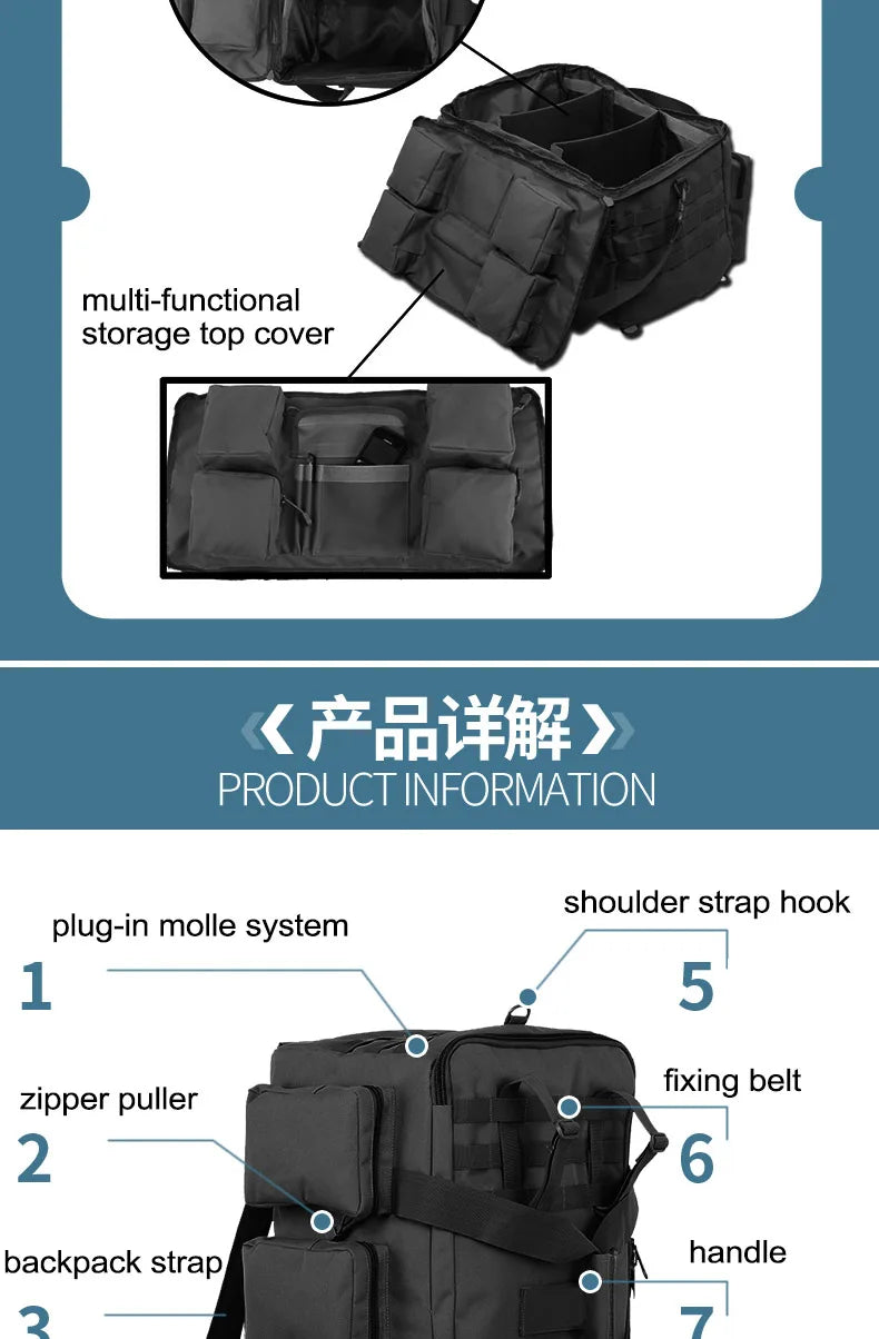 55L Tactical Duffel Bag – Large Camping Backpack for Hiking, Mountaineering, Travel & Gym, Men's Weekend Utility Bag