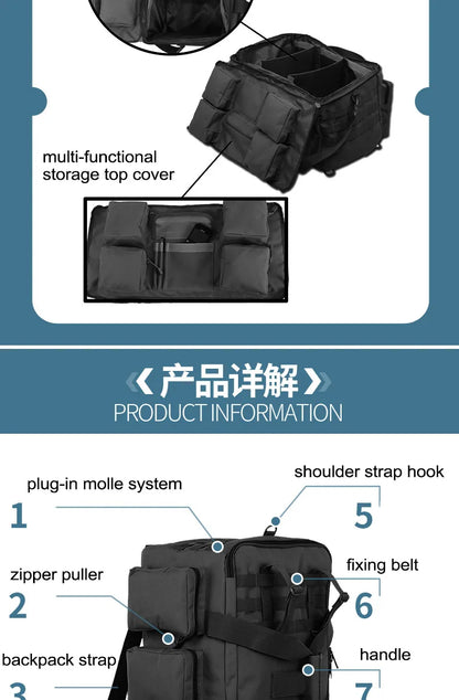 55L Tactical Duffel Bag – Large Camping Backpack for Hiking, Mountaineering, Travel & Gym, Men's Weekend Utility Bag