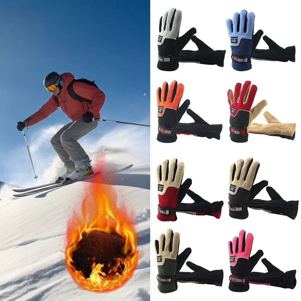 Winter Warm Gloves - Plush Thickened Five-Finger Skiing, Cycling & Motorcycle Gloves for Men