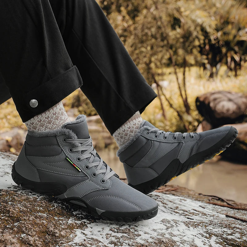 Men's Winter Snow Boots – Warm Fur Lined, Non-Slip Barefoot Outdoor Ankle Sneakers, Lightweight Hiking Shoes, Plus Size