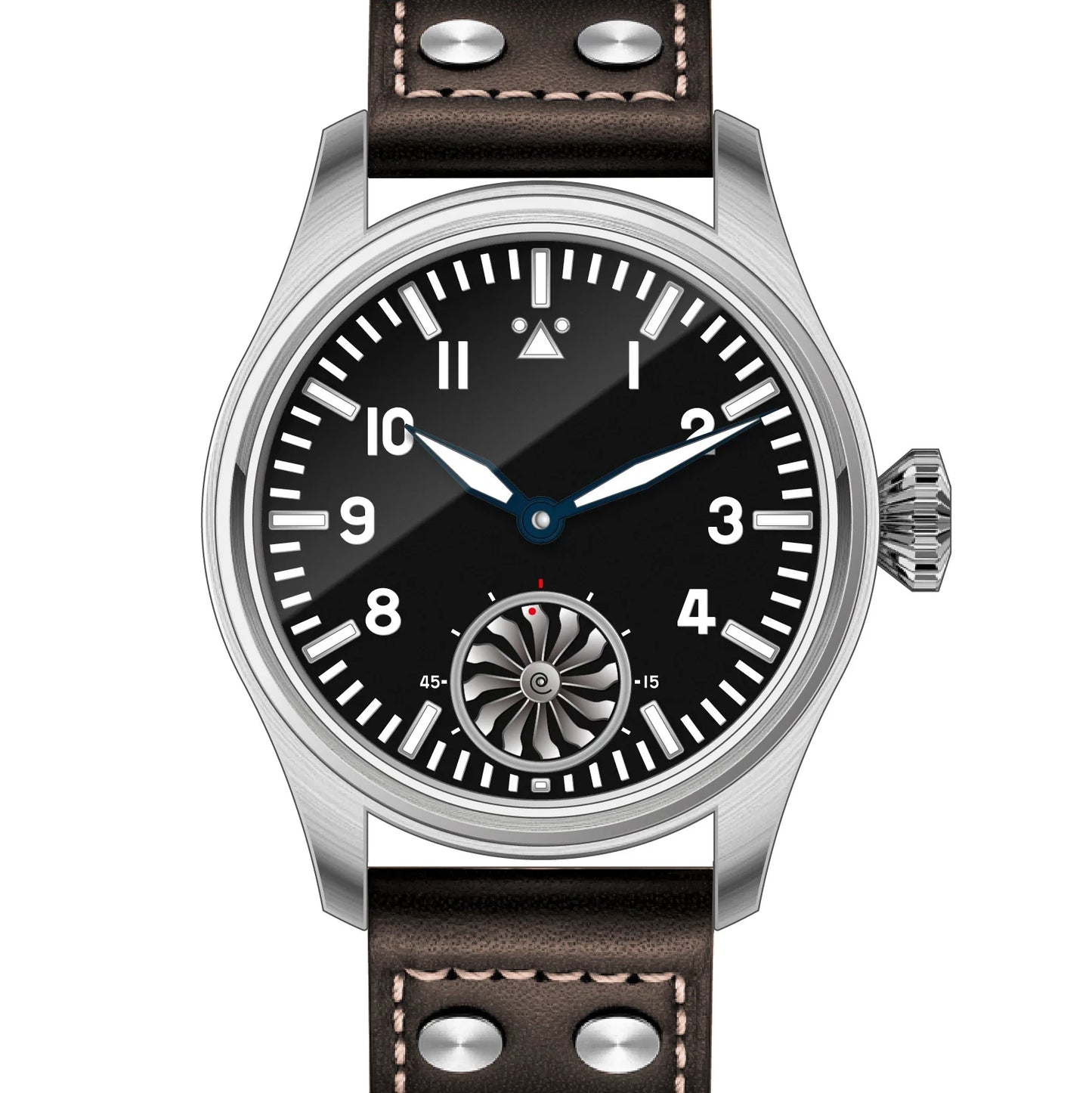 Hruodland 43MM Pilot Men’s Manual Mechanical Watch — Sapphire Crystal, BGW-9 Night Light, Turbine Design, Waterproof 5Bar