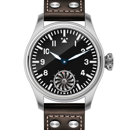Hruodland 43MM Pilot Men’s Manual Mechanical Watch — Sapphire Crystal, BGW-9 Night Light, Turbine Design, Waterproof 5Bar